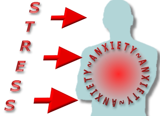 Diagram demonstrating that anxiety is our internal response to external stress